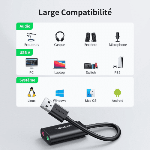 Ugreen Adaptateur USB-A to Port Jack audio 3,5mm (80864)-1