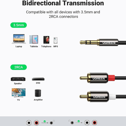 Ugreen Cable Audio 3.5mm Male to RCA Male 2M (10584)-1
