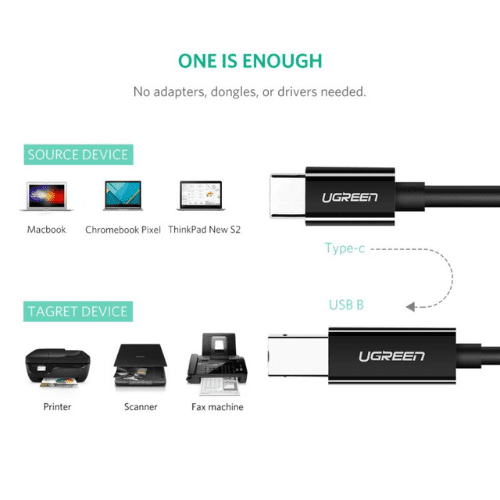 Ugreen Cable imprimante USB-C to BM Noir 2M (50446)-1