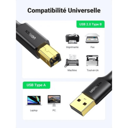 Ugreen Cable imprimante USB 2.0 to BM 5M (10352)-1