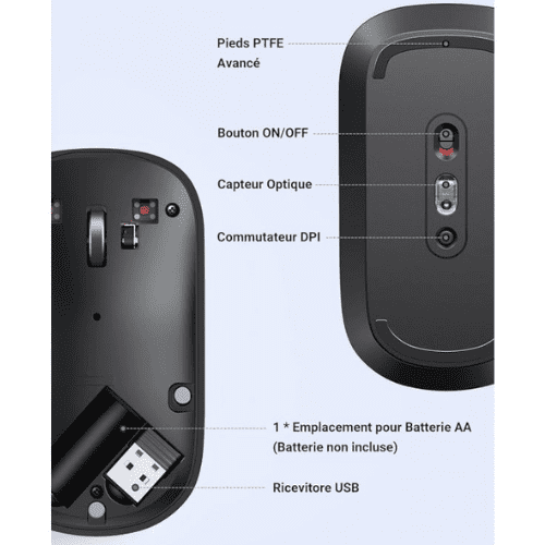 Ugreen Souris sans fil 2,4Ghz/10M GRIS Noir (90372)-3