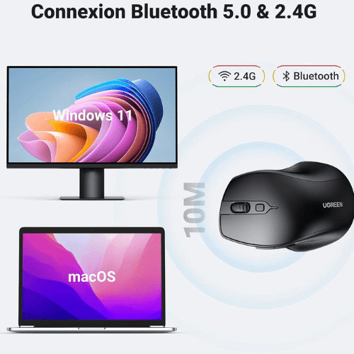 Ugreen Souris sans fil Design Egr 2,4 GHZ & BT5.0 15M (90395)-1