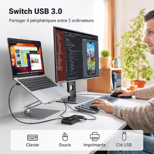 Ugreen Switch Commutateur 2x4 USB 3.0 (30768)-2