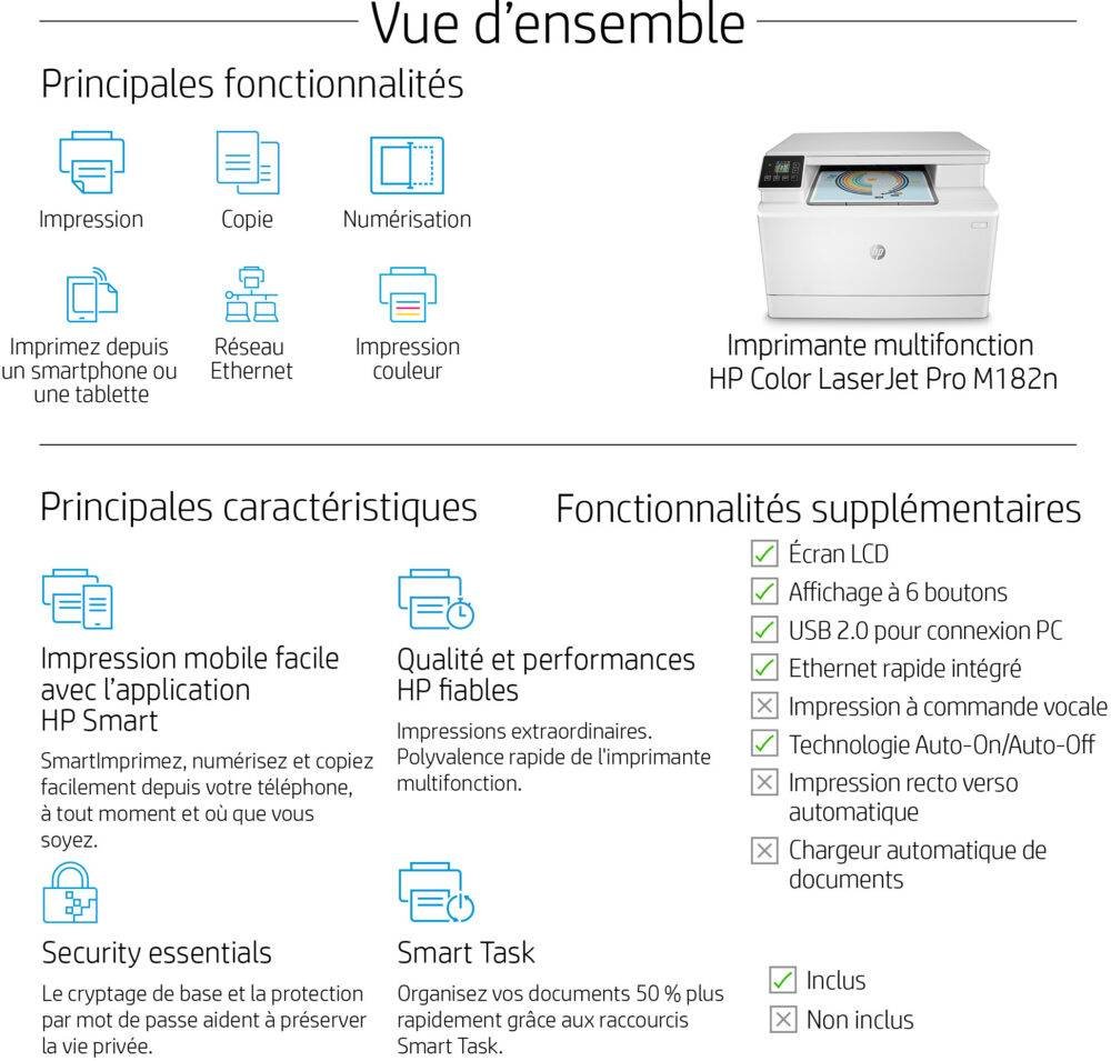 Imprimante Multifonction Laser Couleur HP LaserJet Pro M182n (7KW54A)-8