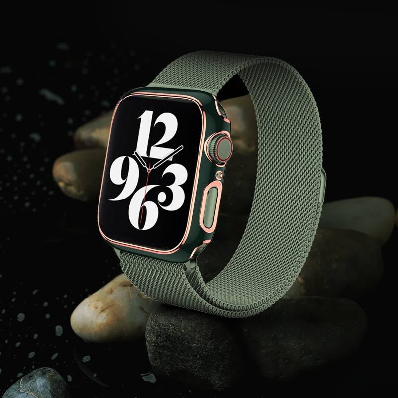 hyphen apple watch frame protector 41mm green and rose gold haw fp41grg7736 5