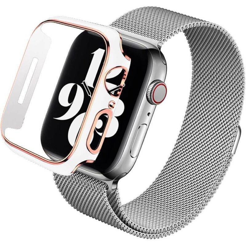 hyphen apple watch frame protector 41mm white and rose gold haw fp41wrg7354 7