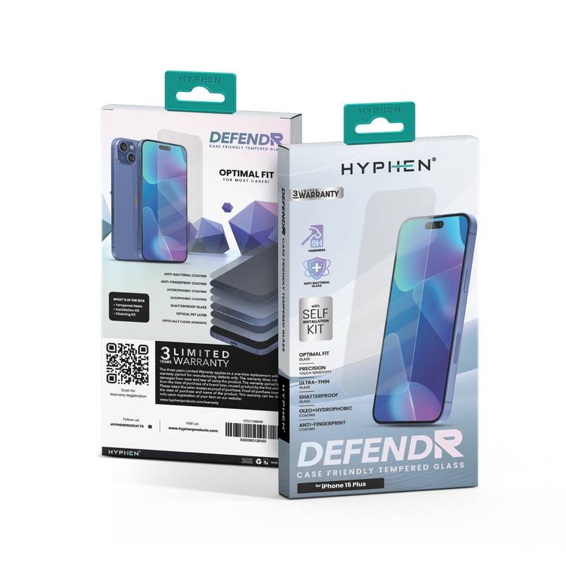 hyphen defendr case friendly tempered glass with applicator iphone 15 plus 6 7 htg c15m8450 2