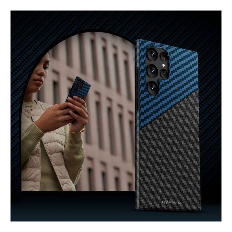 hyphen dual color carbon fiber case samsung s23 ultra black and blue hpc cs23ubbl7323 3