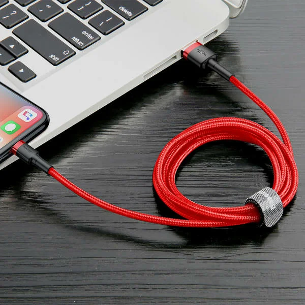 baseus cafule braided 1m 2 4a lightning cable red calklf b09 3