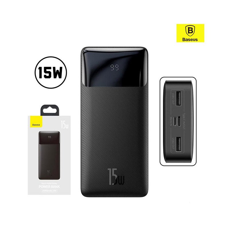 baseus power bank 20000mah 15w fast charge black ppdml j01 2