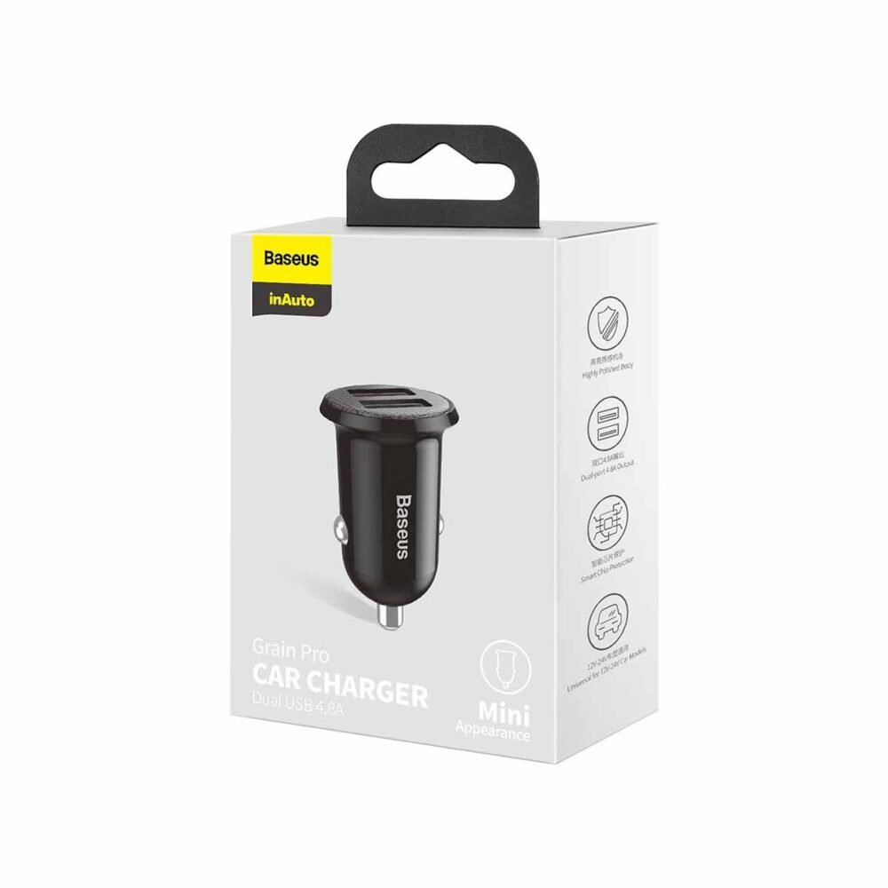 chargeur de voiture baseus grain pro double usb 4 8a noir ccallp 01 3