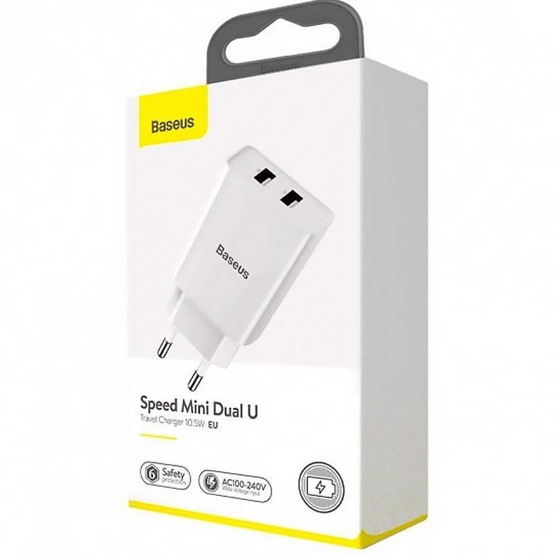 chargeur double usb baseus speed mini 10 5w blanc ccfs r02 5