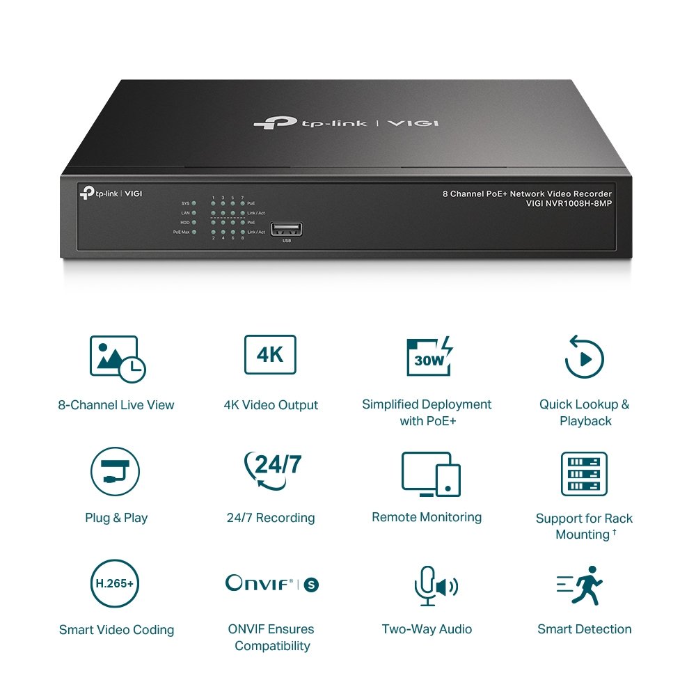 vigi 8 channel poe network video recorder vigi nvr1008h 8mp 8