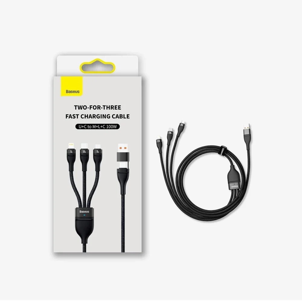 baseus cable 100w 12 m usb type c to type c lightning micro usb noir cass030101 4