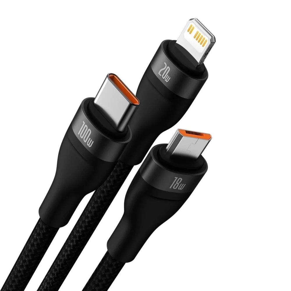 baseus cable 100w 12 m usb type c to type c lightning micro usb noir cass030101 7