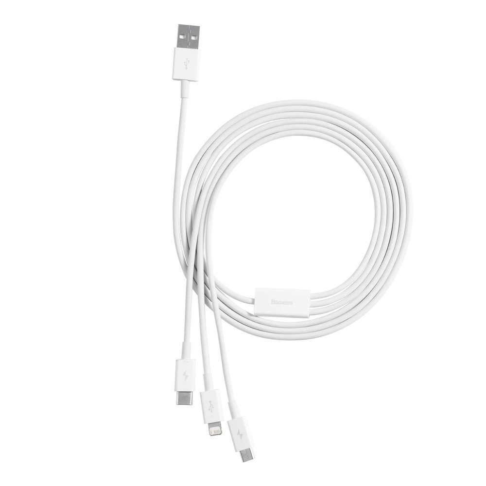 baseus cable 3in1 usb to usb c lightning micro usb 1 5m 3 5a white camltys 02 6