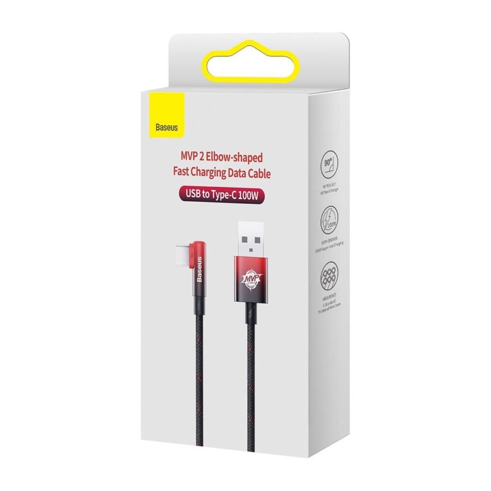 baseus cable de donnees mvp 2 type c coude 100w 1m rouge noir cavp000420 2