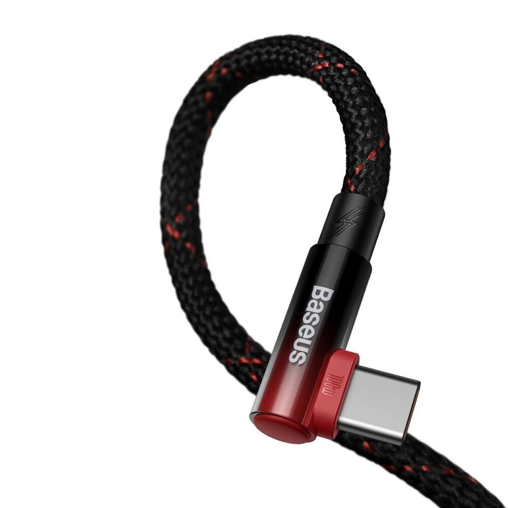 baseus cable de donnees mvp 2 type c coude 100w 1m rouge noir cavp000420 5