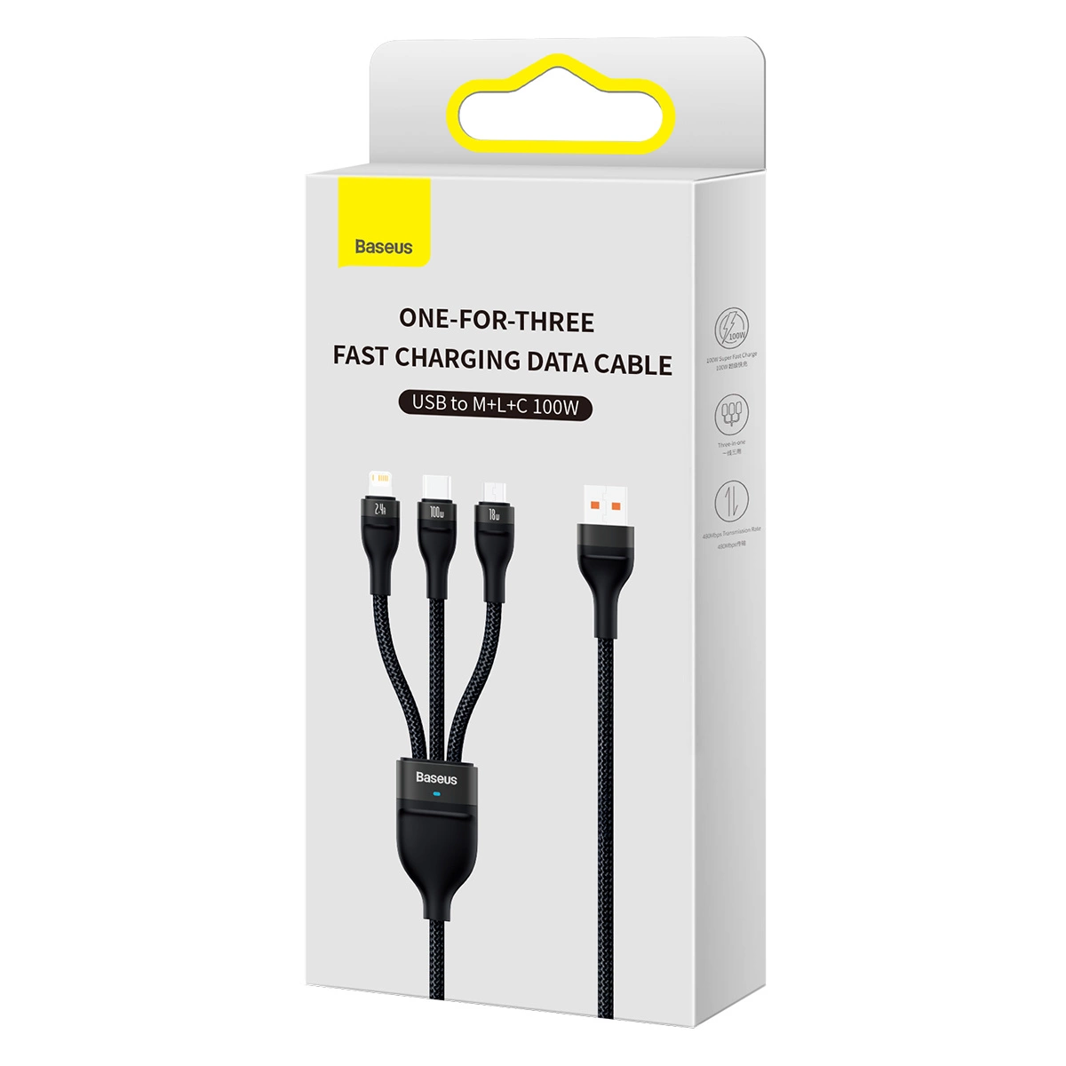 baseus cable one for three usb to mlc 100w 1 2m black cass030001 6