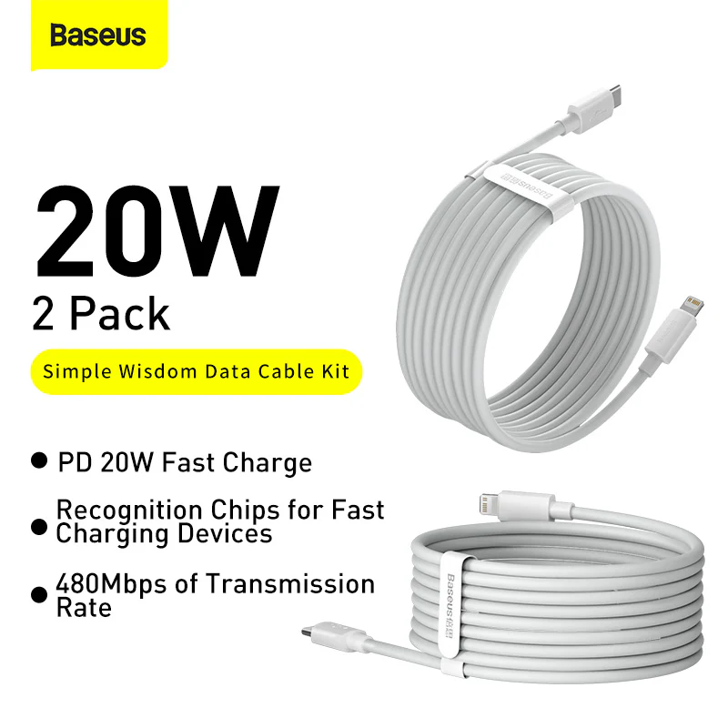 baseus cable type c vers lightning 20w 1 5m 2pcs blanc tzcatlzj 02 9