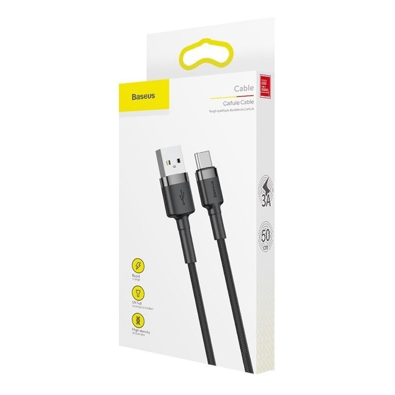 baseus cable usb c 3a 0 5 m black and grey catklf ag1 2