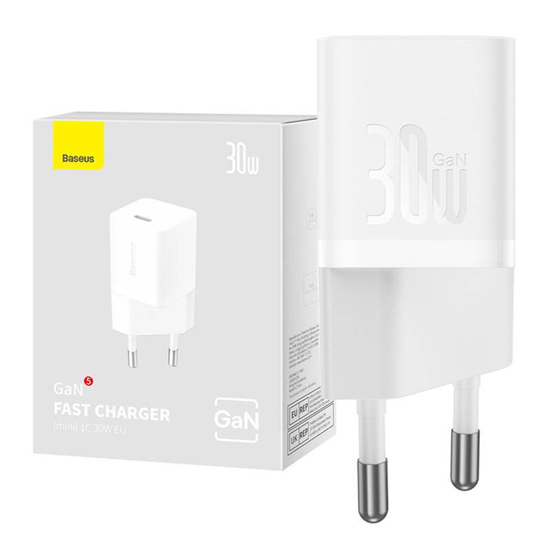 baseus mini chargeur 1c 30w ue blanc ccgn070502 2