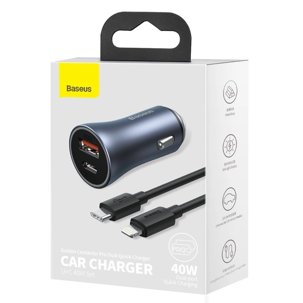 chargeur de voiture super rapide baseus 40w usbtype ccable type c vers lightning noir tzccjd b0g 7