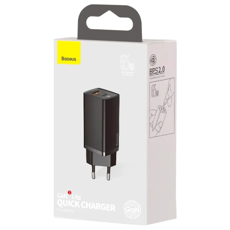 chargeur mural baseus gan2 lite usb type c 65w 3a noir ccgan2l b01 2