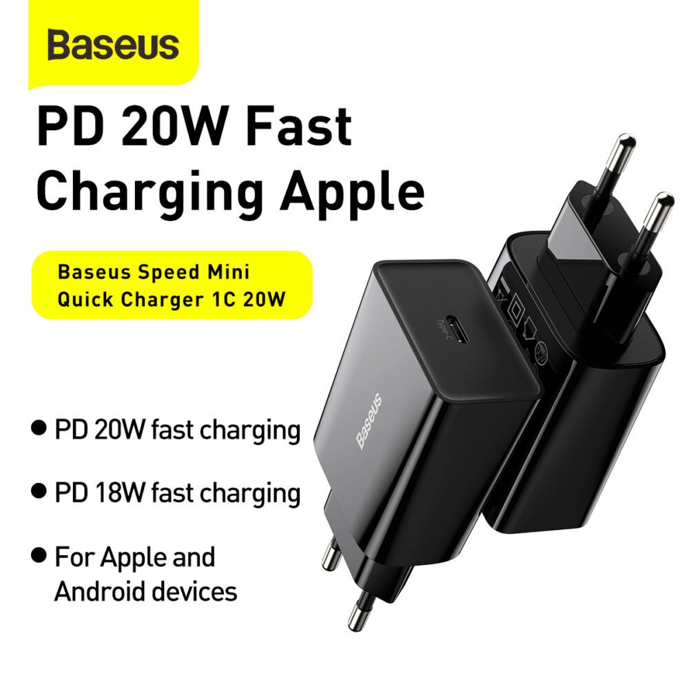 chargeur mural baseus speed mini type c 20w 3a noir ccfs sn01 2