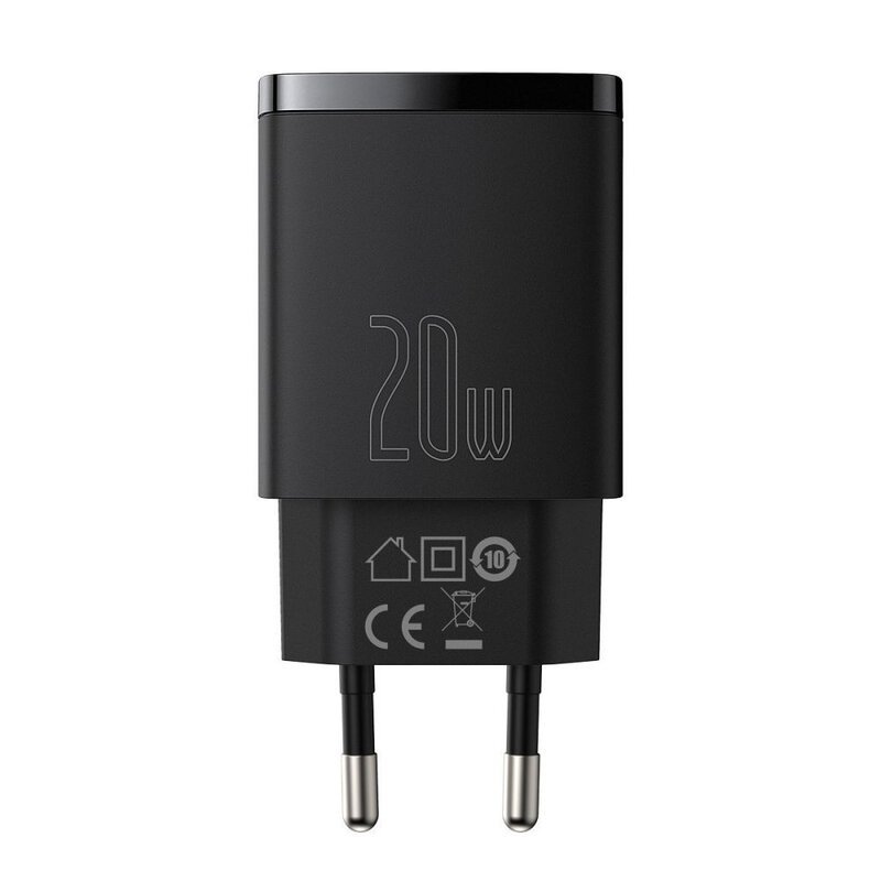 chargeur mural rapide compact baseus 20w avec port usb qc3 0 et port usb c pd 3 0 noir ccxj b01 6