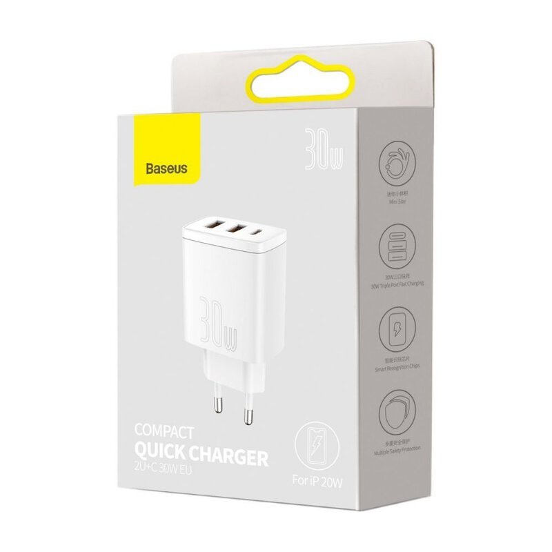 chargeur rapide compact baseus 2uc 30w eu blanc ccxj e02 5