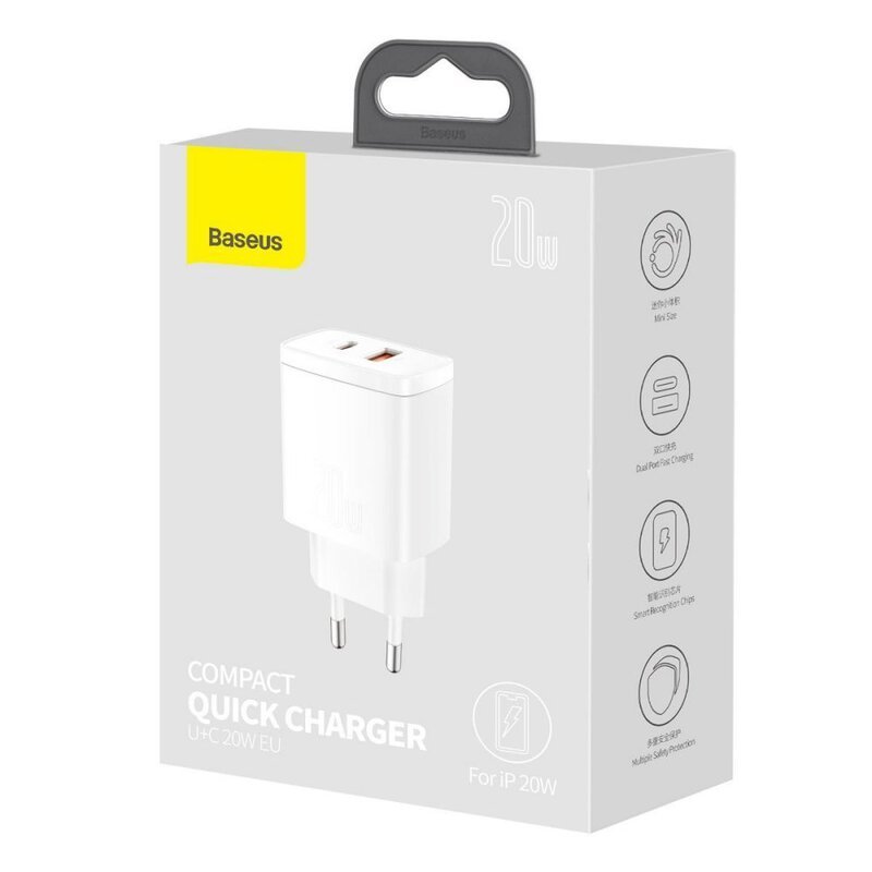 chargeur usb rapide compact baseus 20w avec ports usb usb c blanc ccxj b02 5