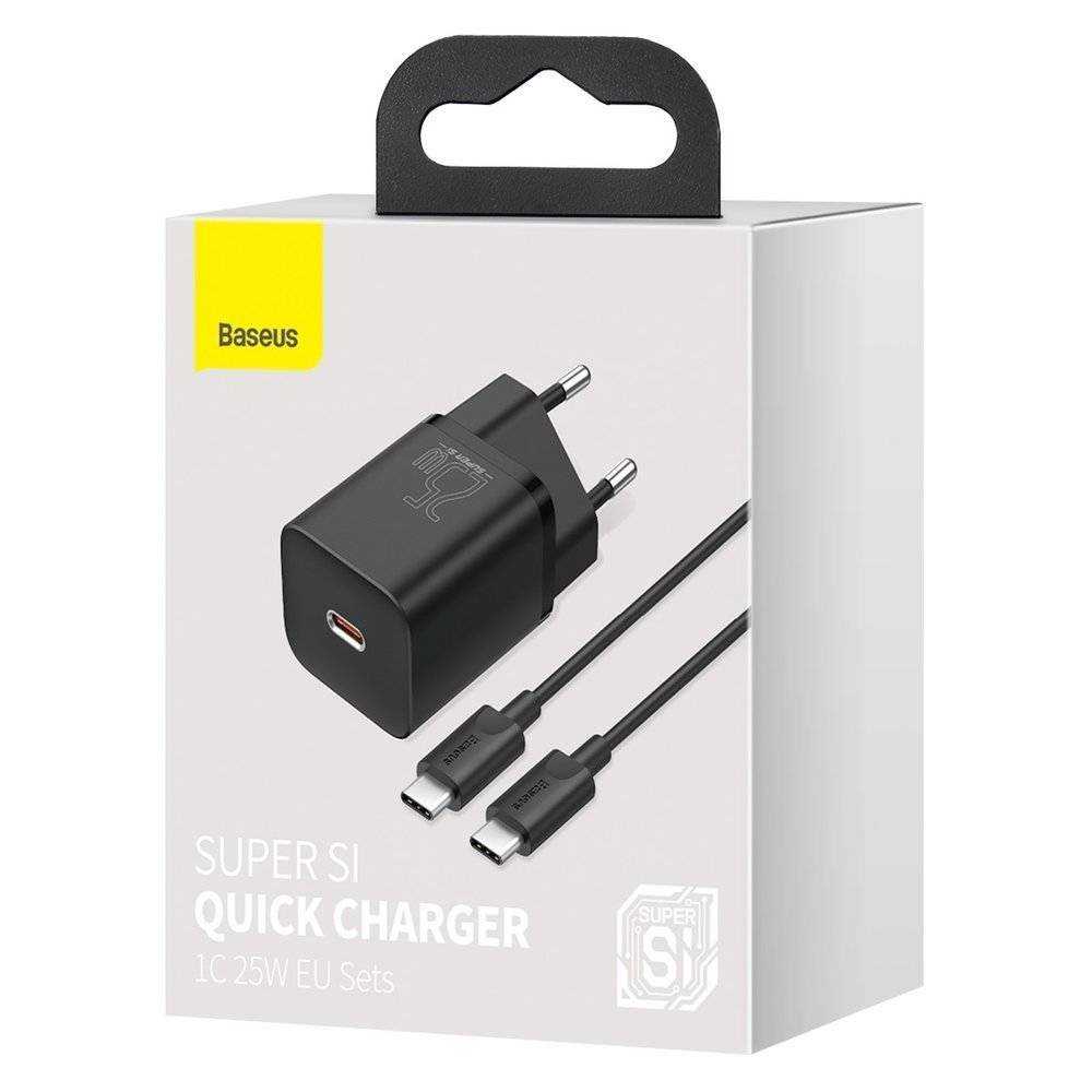 ensemble de charge ac baseus super si 1c qc cable type c vers type c 3a 1m 25w noir tzccsup l01 6