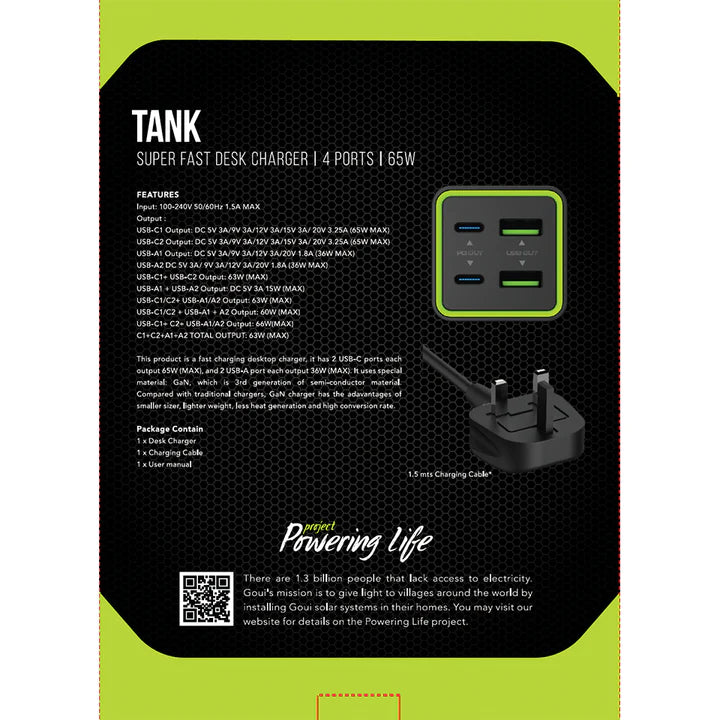 goui tank chargeur de bureau super rapide 4 ports 65wg gan65w 3aeu prix maroc 9