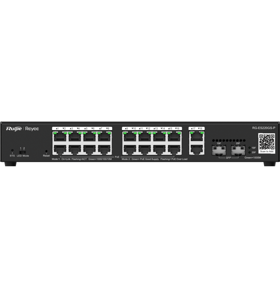 switch administrable reyee rg es220gs p 20 ports 16 poe 2sfp 250w