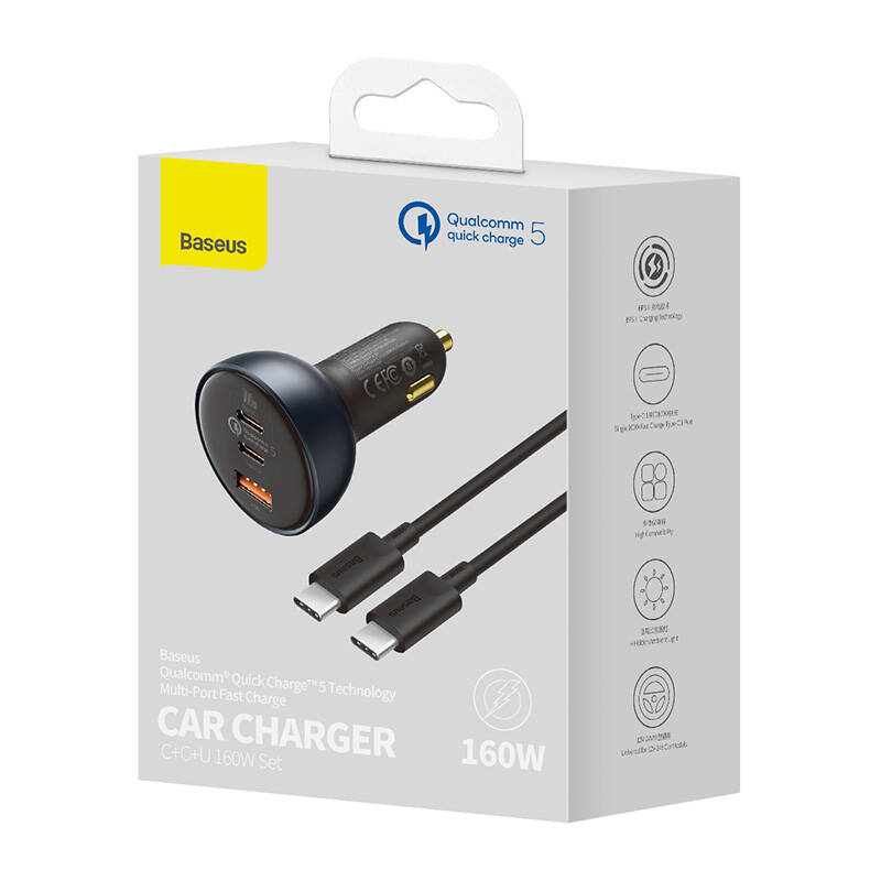 car charger baseus qualcomm usb 2x usb c 160w tzcczm 0g (4)