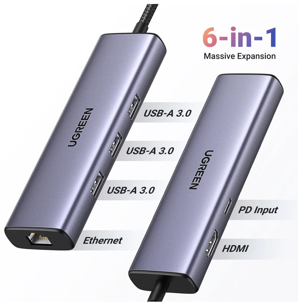 hub ugreen revodok 1061 usb c 6 en 1 supporte pd power delivery 100w recharge 15598