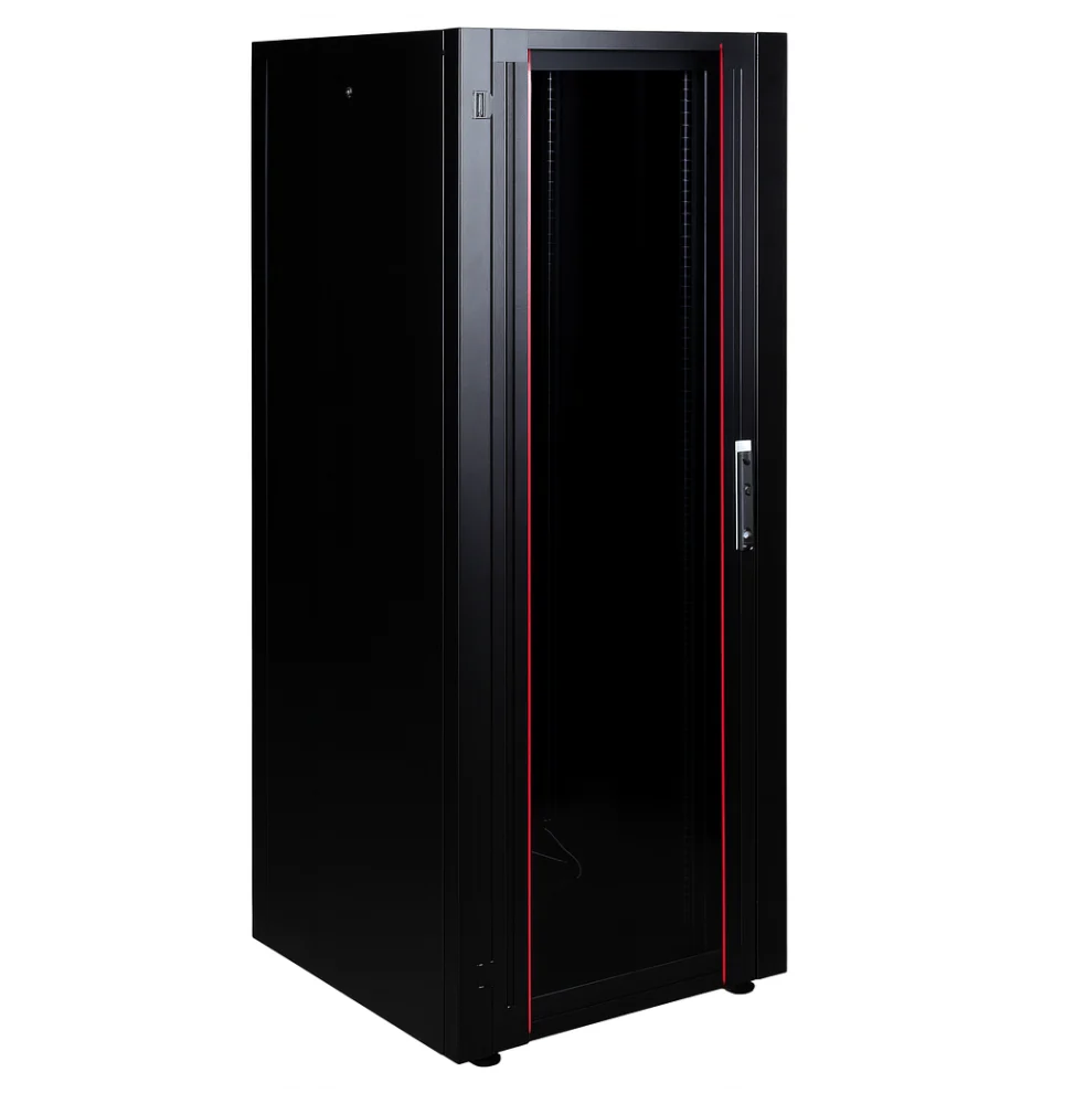 armoire hyperline lande 32u 19p 600x600mm avec porte avant en verre a ouverture ln hl32u6060 bl b