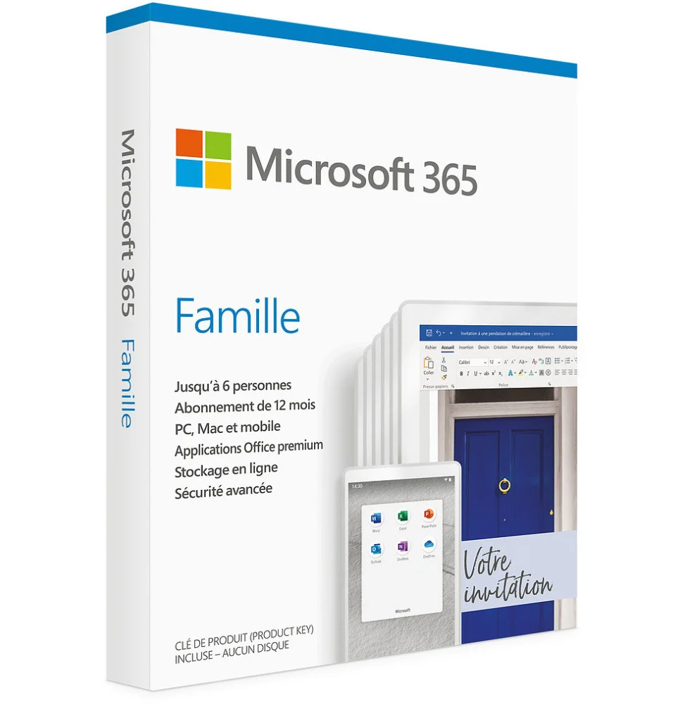 microsoft office 365 famille francais 1 an 6gq 01202
