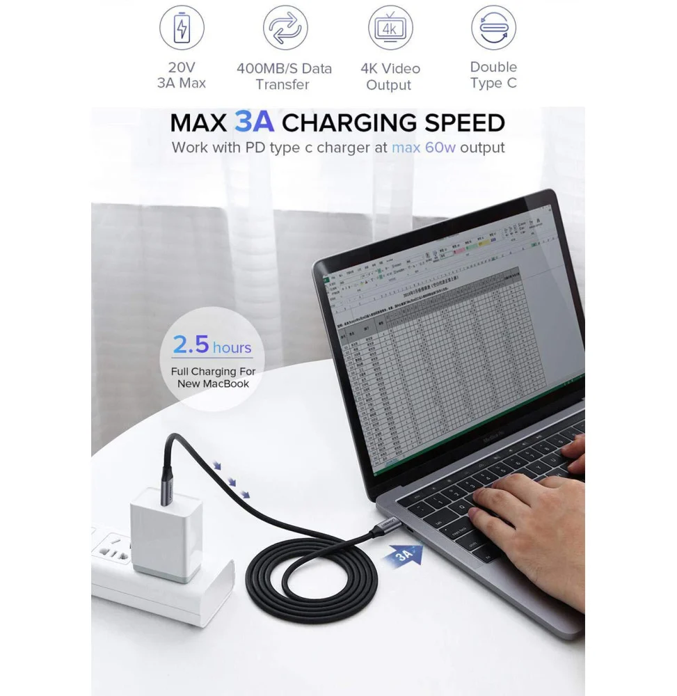 cable ugreen usb c 31 male vers male 15 metre 50751 (1)