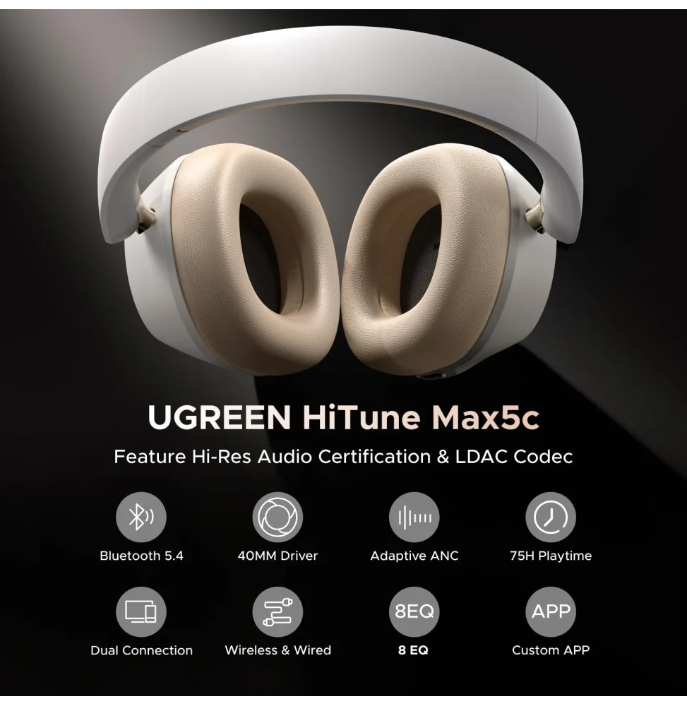 casque sans fil ugreen hitune max5c hybrid anc 35758 (2)