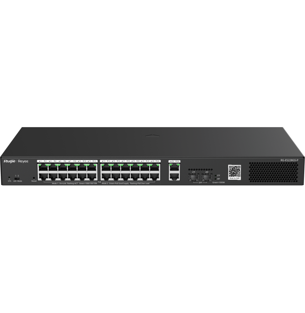 switch administrable reyee rg es228gs p 28 ports 24 poe 2sfp 370w