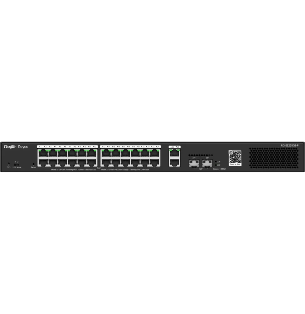 switch administrable reyee rg es228gs p 28 ports 24 poe 2sfp 370w