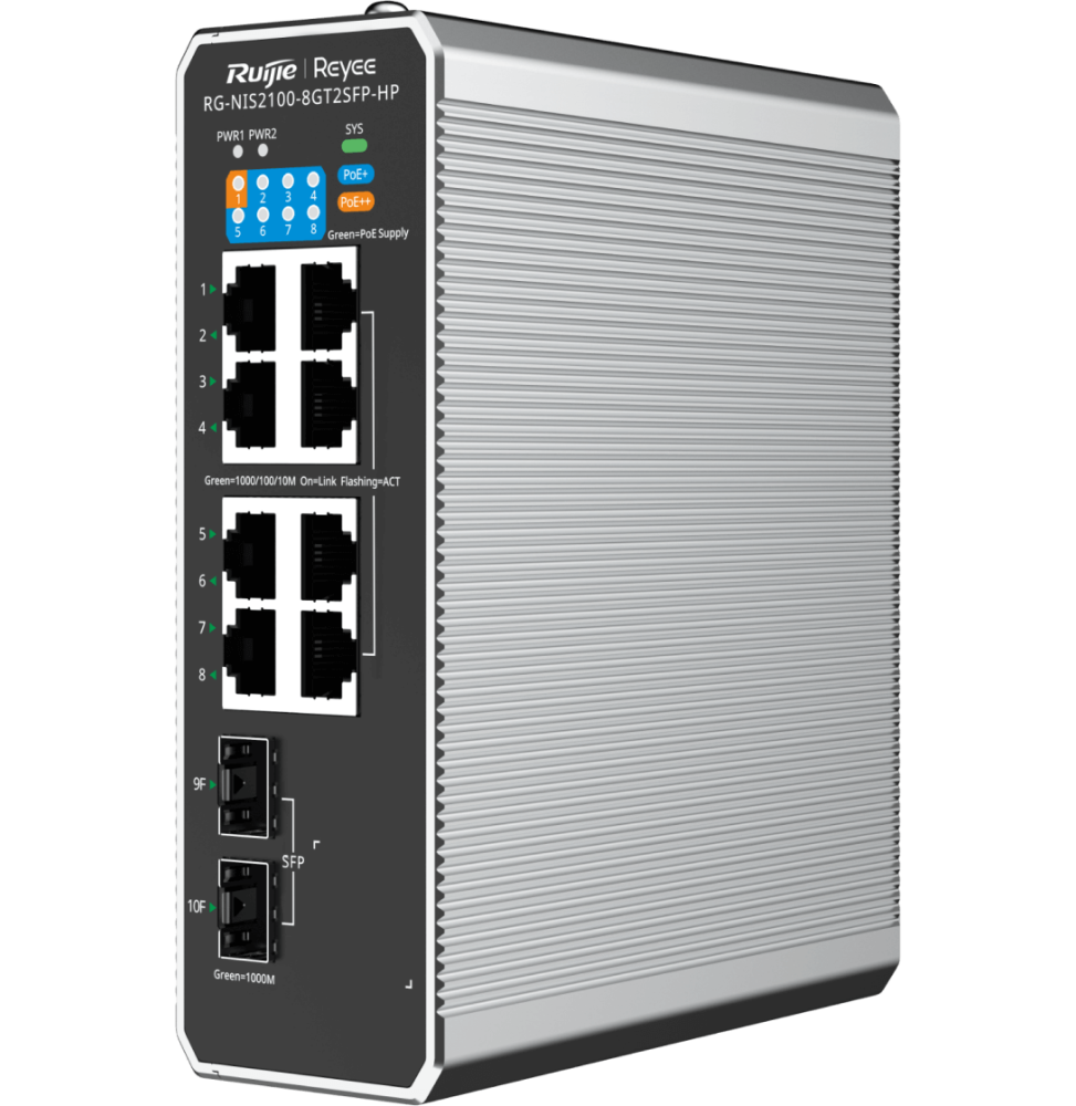 Reyee Switch industriel L2 géré dans le Cloud NIS2100-8GT2SFP-HP 10 ports 1 port PoE++ 7 ports PoE+ 2 ports Uplink SFP - Gtel switch industriel l2 gere dans le cloud reyee nis2100 8gt2sfp hp 10 ports 1 port poe 7 ports poe 2 ports uplink sfp (1)