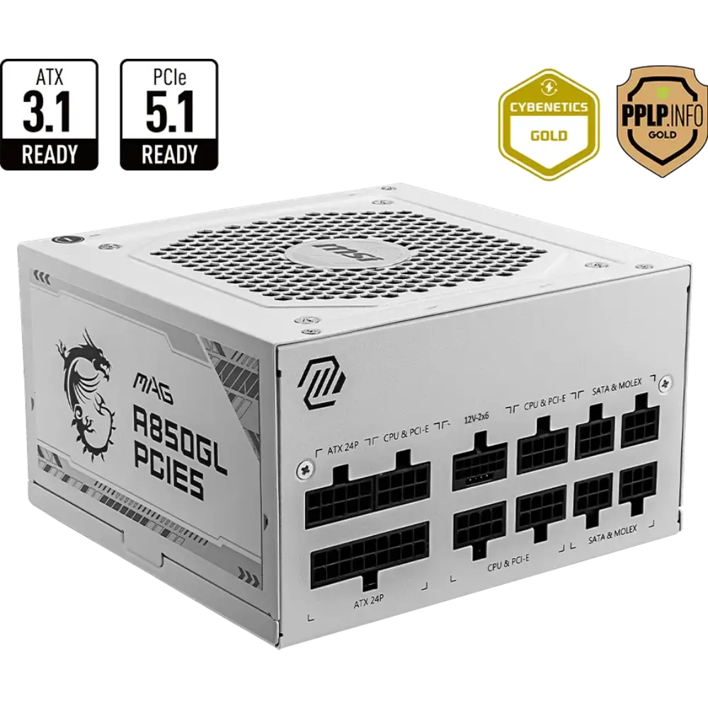 alimentation pc 850w 80 gold blanche msi mag a850gl pcie5 306 7zp8a24 ce0 (2)