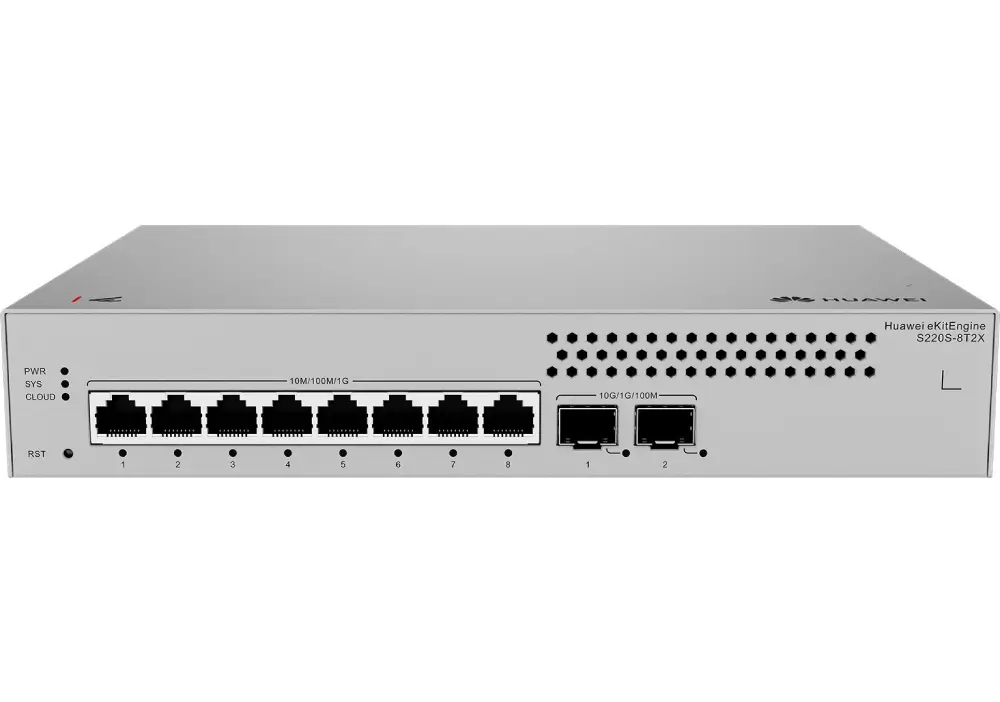 Huawei Commutateur administrable eKitEngine S220S 8T2X – 8 ports Ethernet Gigabit, 2 ports SFP+ 10 Gigabits et fonctionnement sans ventilateur (98012457)