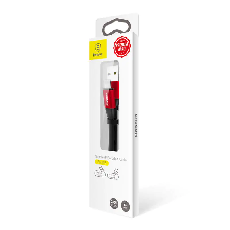 Baseus Câble Lightning to USB – 2A /0,23 m – Rouge/Noir 2A (CALMBJ-B91) - Gtel baseus cable lightning to usb 2a 023 m rouge noir 2a calmbj b91 2.webp
