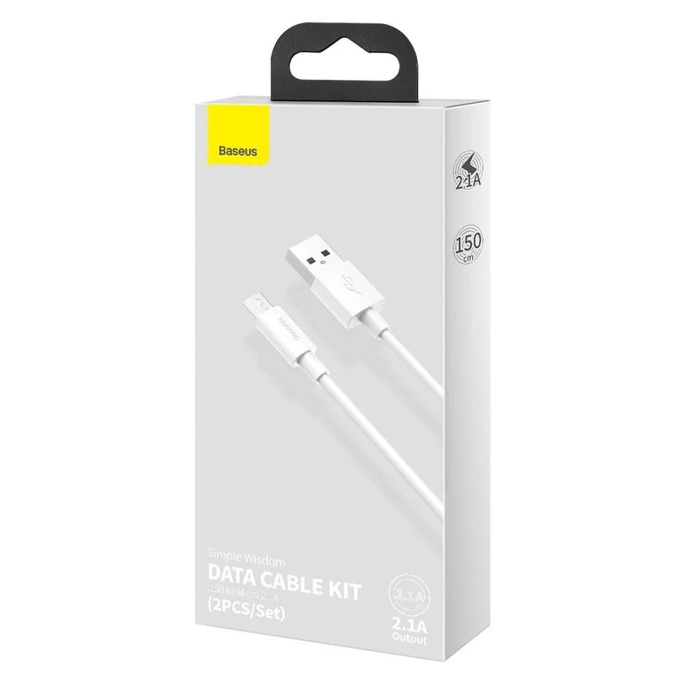 Baseus Cable USB vers Micro 2.1A /2PCS/Set/1.5m Blanc (TZCAMZJ-02) - Gtel baseus cable usb vers micro 2 1a 2pcs set 1 5m blanc tzcamzj 02 2.webp