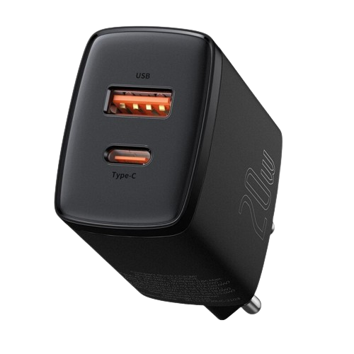 chargeur mural rapide compact baseus 20w avec port usb qc3 0 et port usb c pd 3 0 noir ccxj b01 1.png