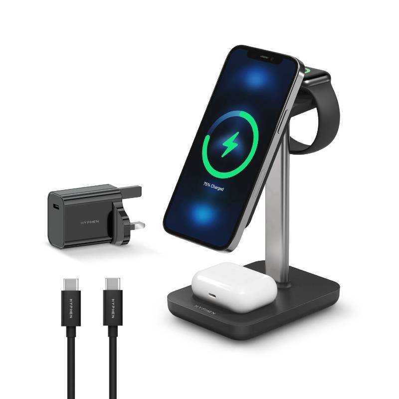 HYPHEN MagSafe 3 in 1 Charger - Black (HMC-BK313837) - Gtel hyphen magsafe 3 in 1 charger black hmc bk313837 2.jpg